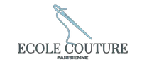Une aiguille à coudre avec du fil, stylisée comme un logo pour une école de couture.