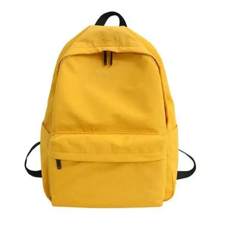 Sac à dos jaune solide pour fille d’école décontracté avec bretelles et zips noirs