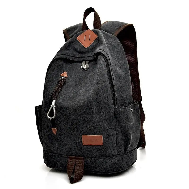 Sac à dos garçon CE1 en toile gris foncé avec accents en cuir marron
