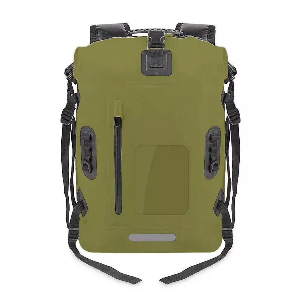 Sac à dos imperméable olive vert avec poche zip externe et bande réfléchissante