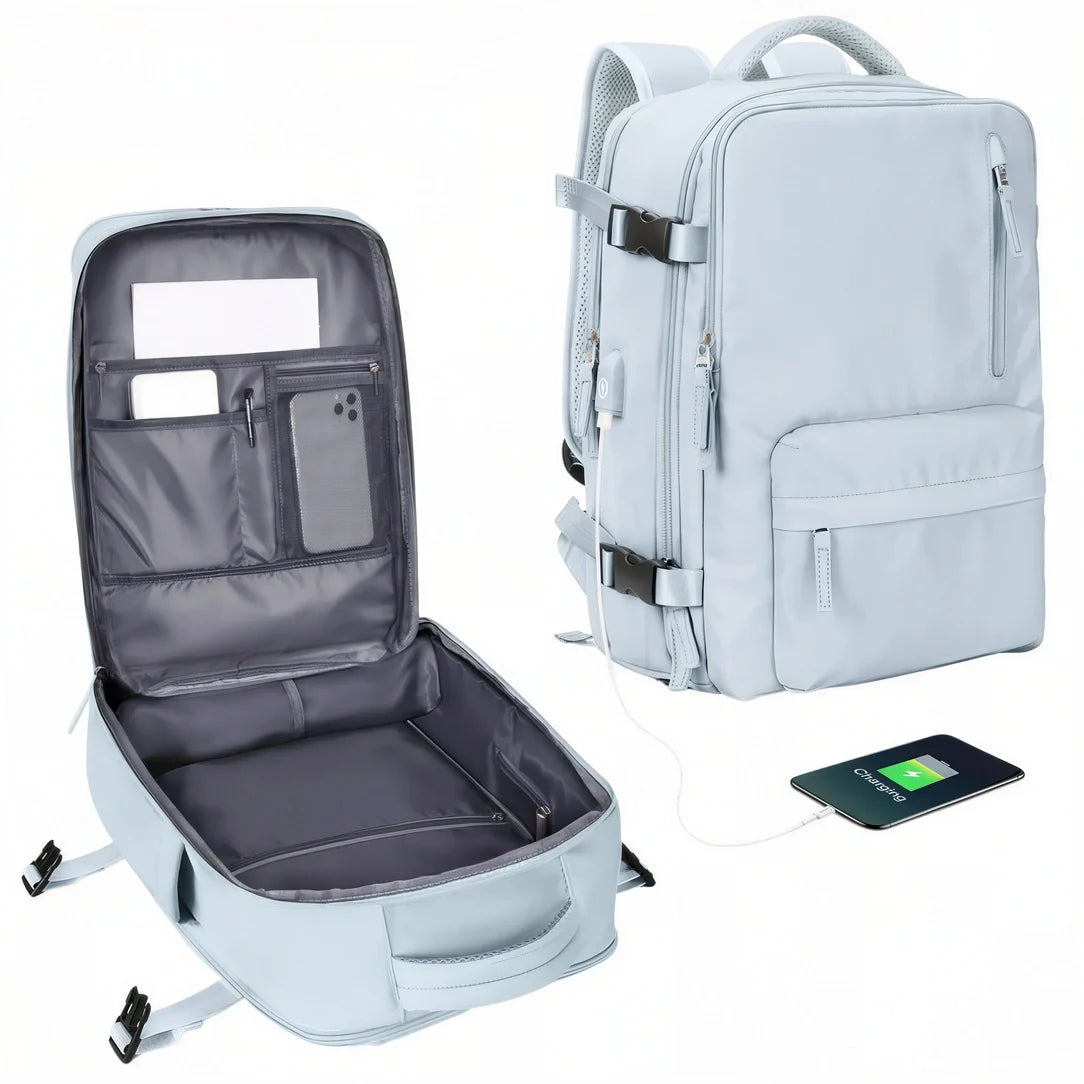 Sac à dos argenté 2023 pour ordinateur portable avec port USB et compartiments multiples - Sac 40x20x30