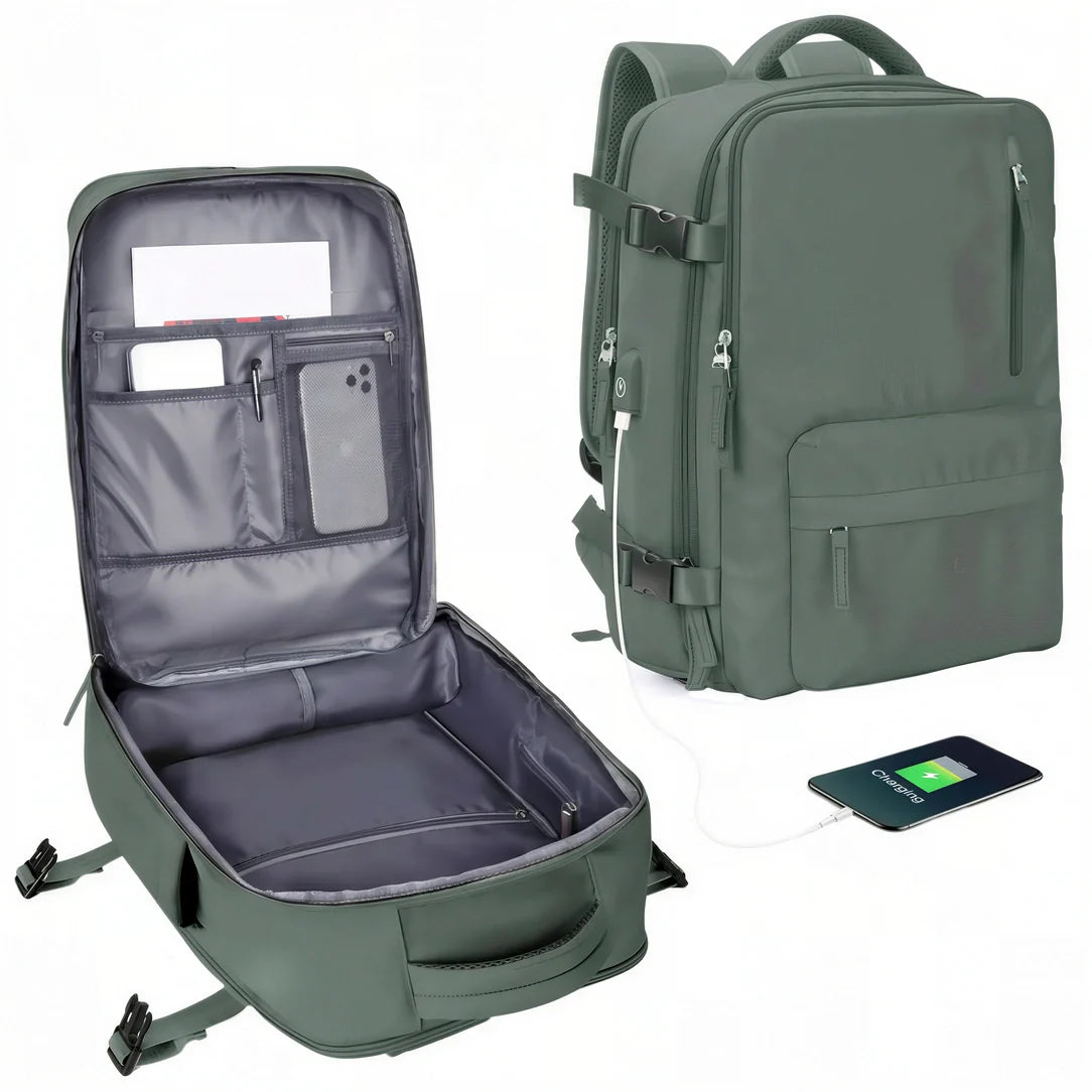 Sac olive 40x20x30 avec compartiments multiples et port USB
