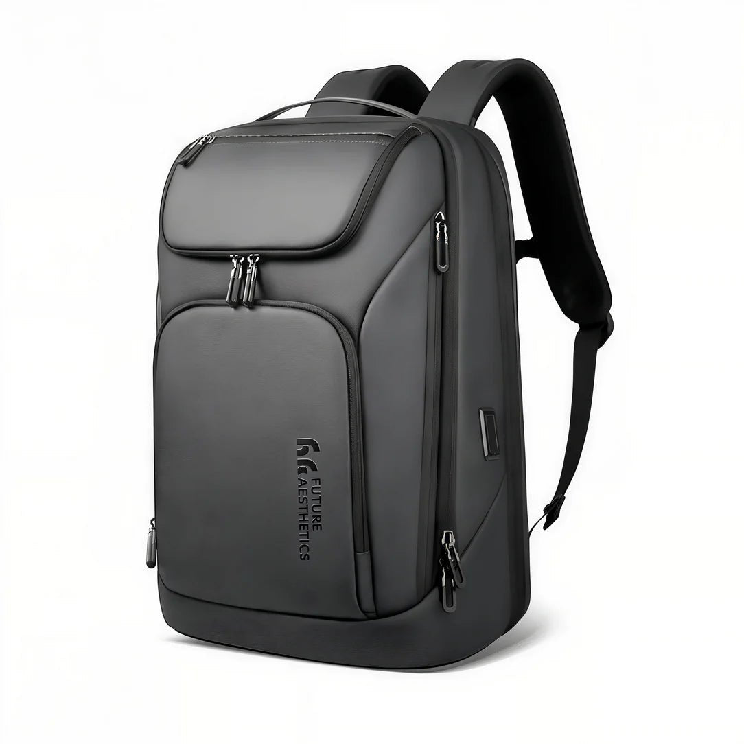 Sac à dos 17 pouces gris élégant avec plusieurs compartiments zippés et bretelles ergonomiques