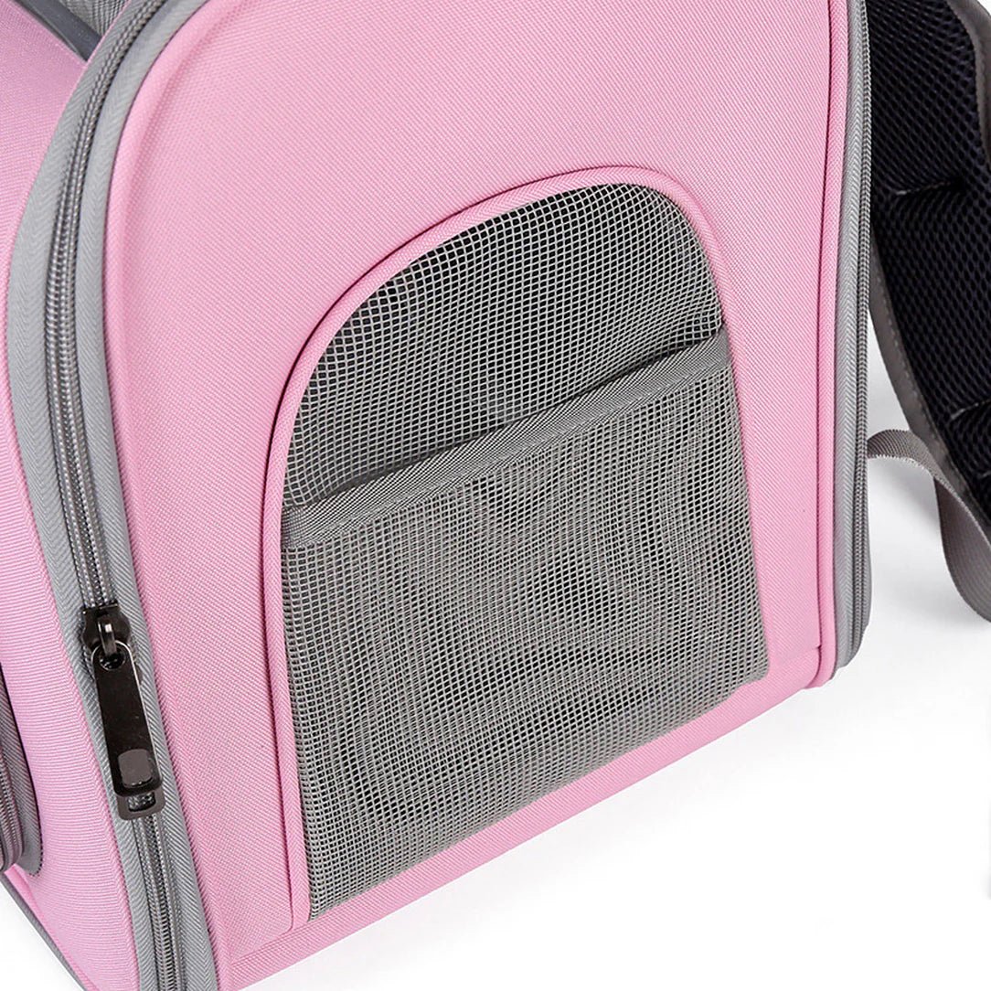 Sac à dos chat transparent rose avec fenêtres en mesh et ouverture zippée