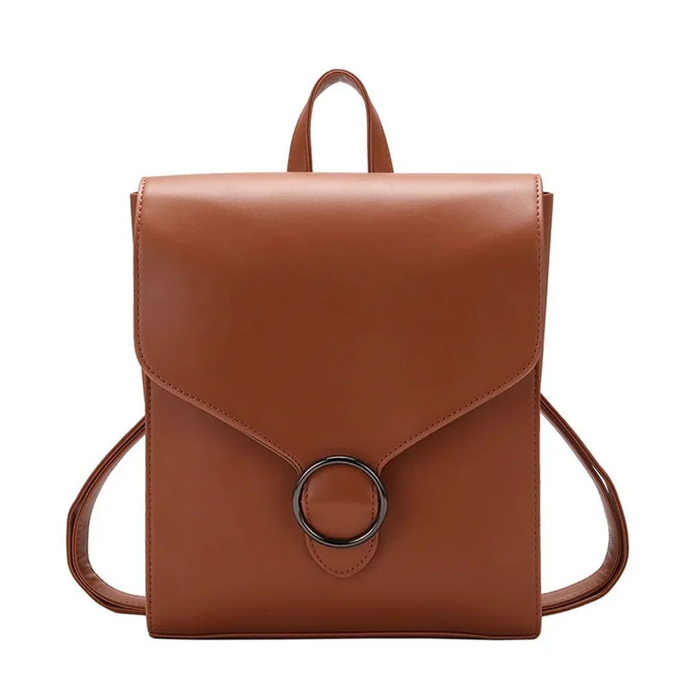 Sac à dos chic cuir en cuir marron avec rabat et boucle ronde