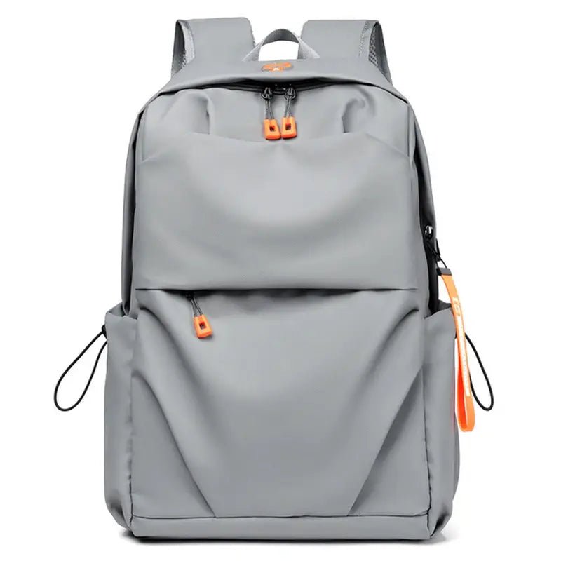 Sac à dos de lycée gris clair avec tirettes et straps orange