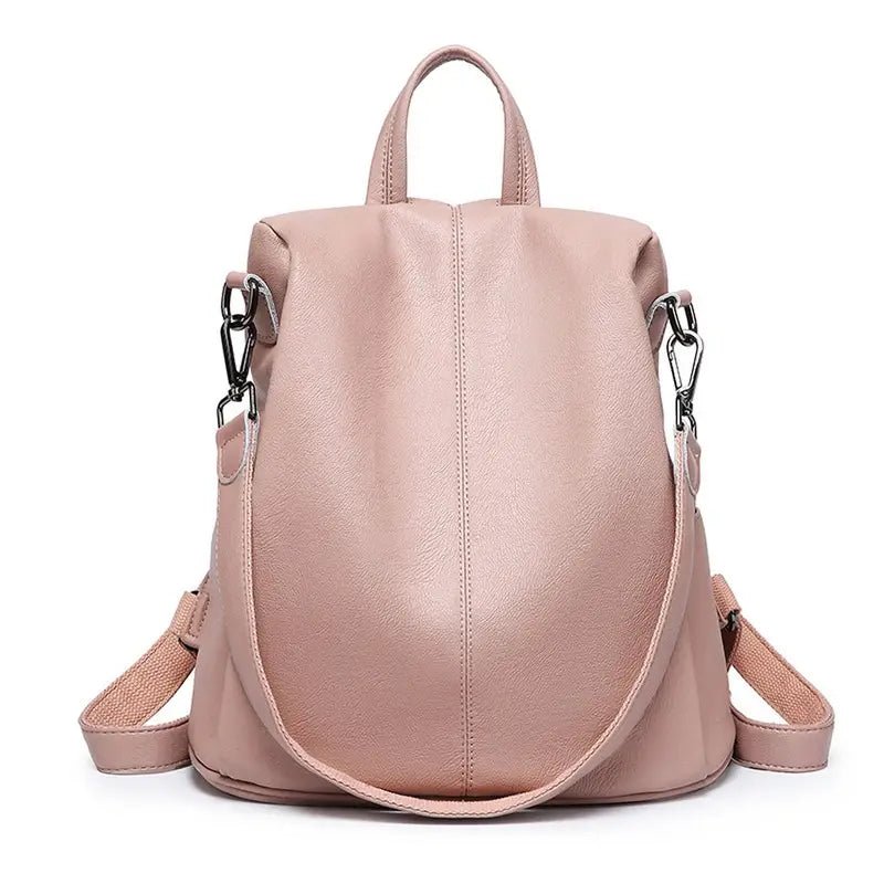 Sac à dos en cuir rose doux anti-vol avec bretelles réglables pour femme