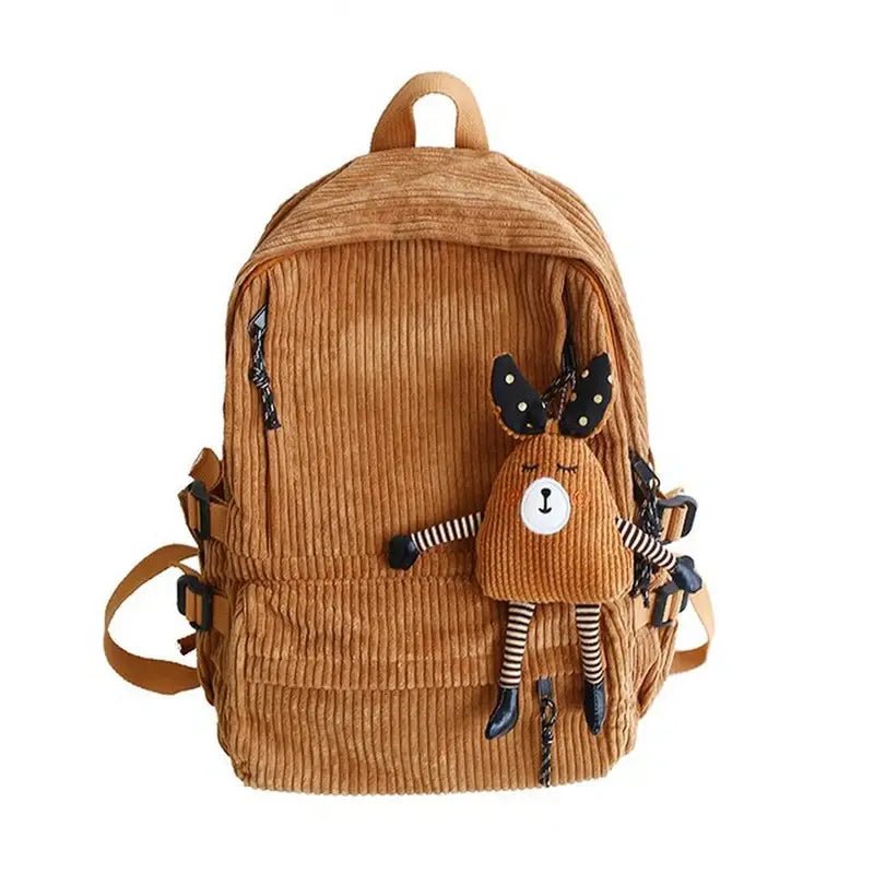 Sac à dos en velours brun avec un peluche de cerf attachée pour enfant