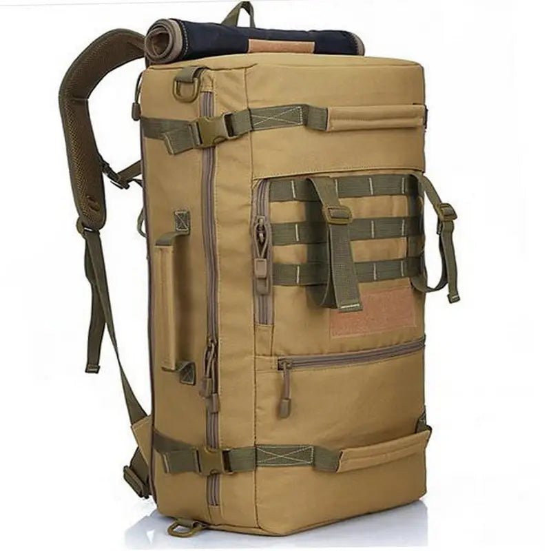 Sac à dos militaire 50 litres en toile tan avec compartiments et bretelles de sac à dos