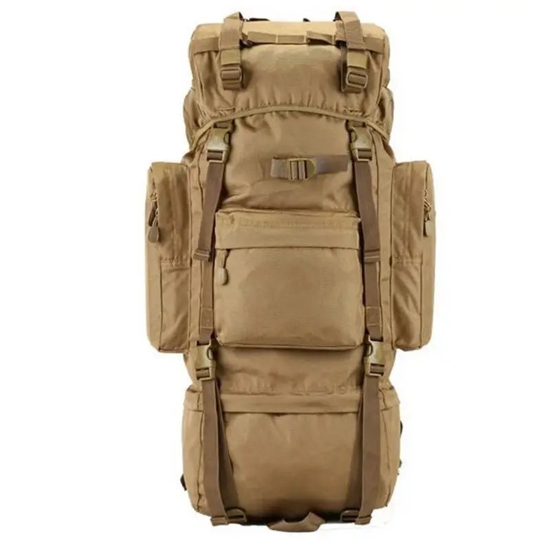 Sac à dos militaire 70l tactique beige avec plusieurs compartiments et bretelles ajustables