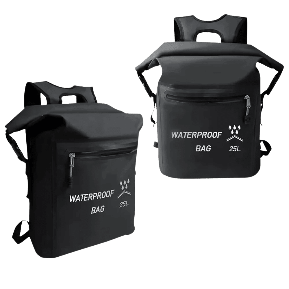 Deux sacs à dos étanches noirs pour la natation, parfaits pour protéger vos affaires