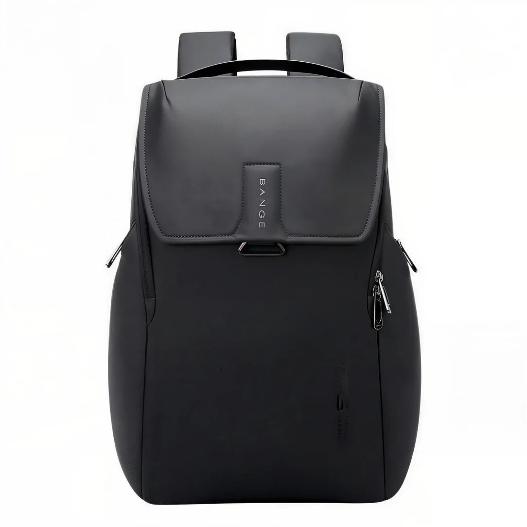 Sac à dos ordinateur pour femme ergonomique noir avec rabat et poches latérales