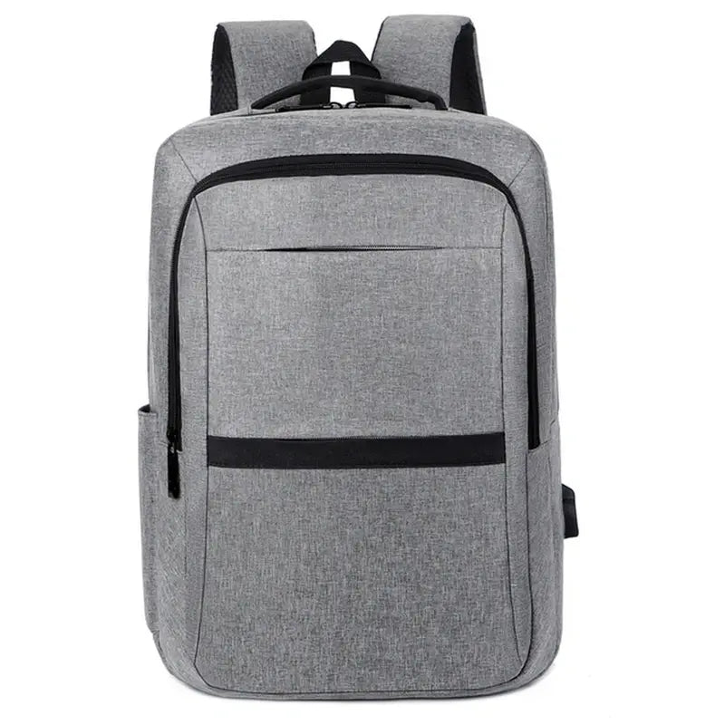 Sac à dos ordinateur USB en tissu gris avec zippers et bretelles noires