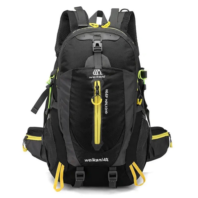 Sac à dos randonnée 30L noir et gris avec accents jaunes, idéal pour l’aventure