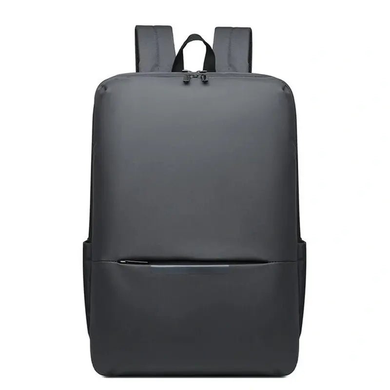 Sac à dos tablette gris foncé minimaliste avec deux compartiments zippés et poche frontale