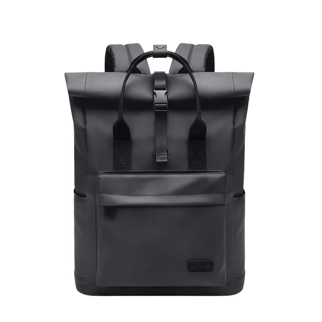 Sac à dos urbain imperméable Nostra en noir avec poche frontale et poignée supérieure