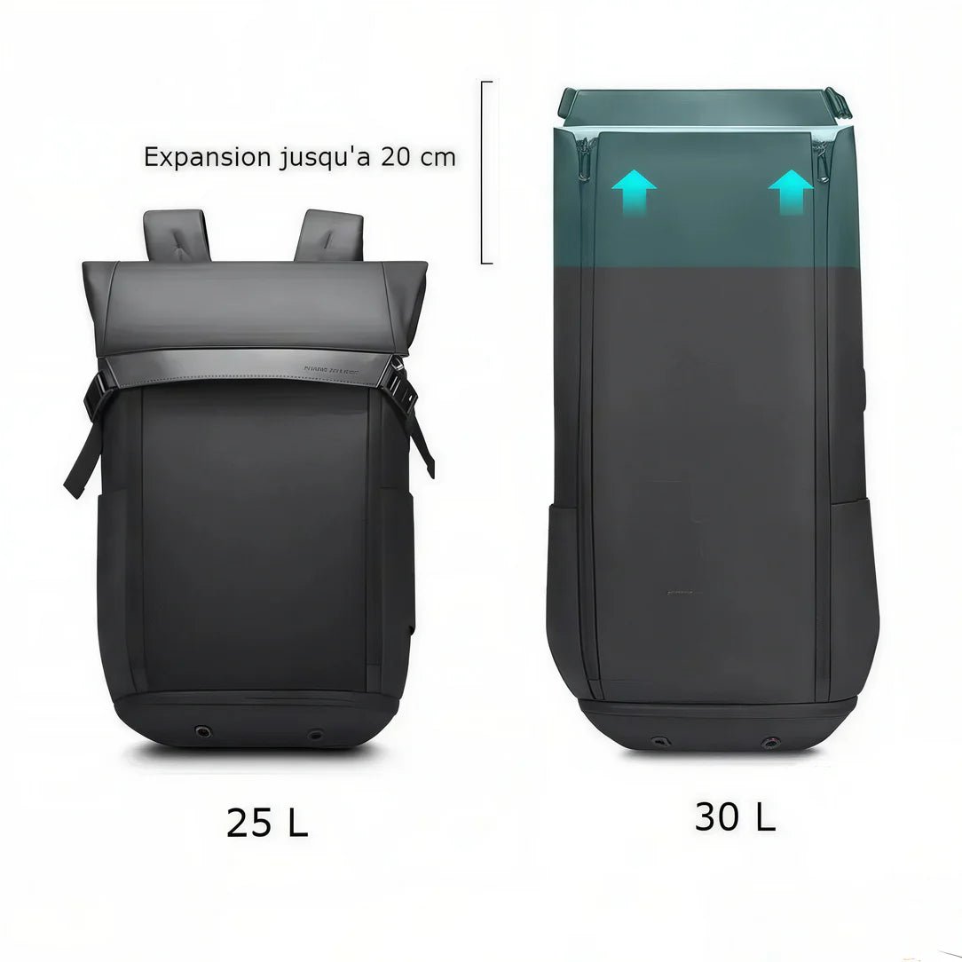 Sac à dos vélo urbain imperméable Ryden I noir avec capacité extensible 25L à 30L