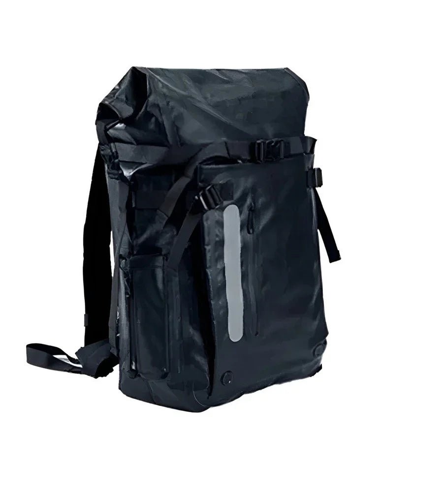 Sac à dos waterproof de randonnée noir avec rouleau, bande réfléchissante