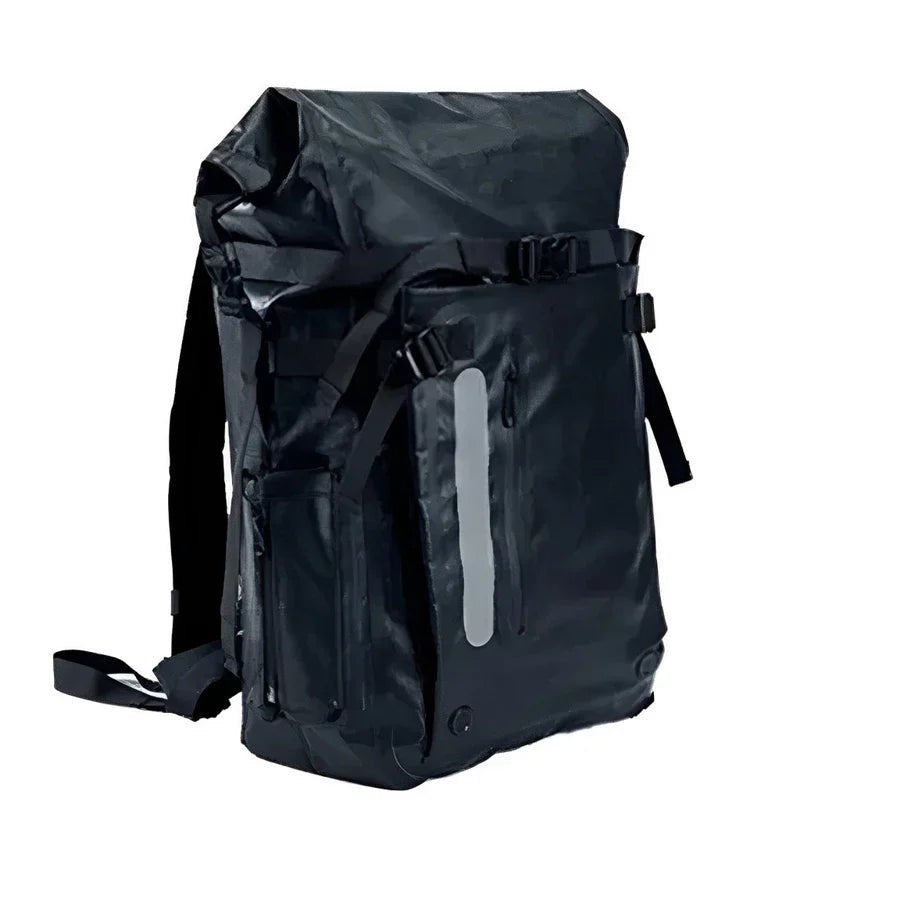 Sac à dos waterproof de randonnée noir avec rouleau, bande réfléchissante