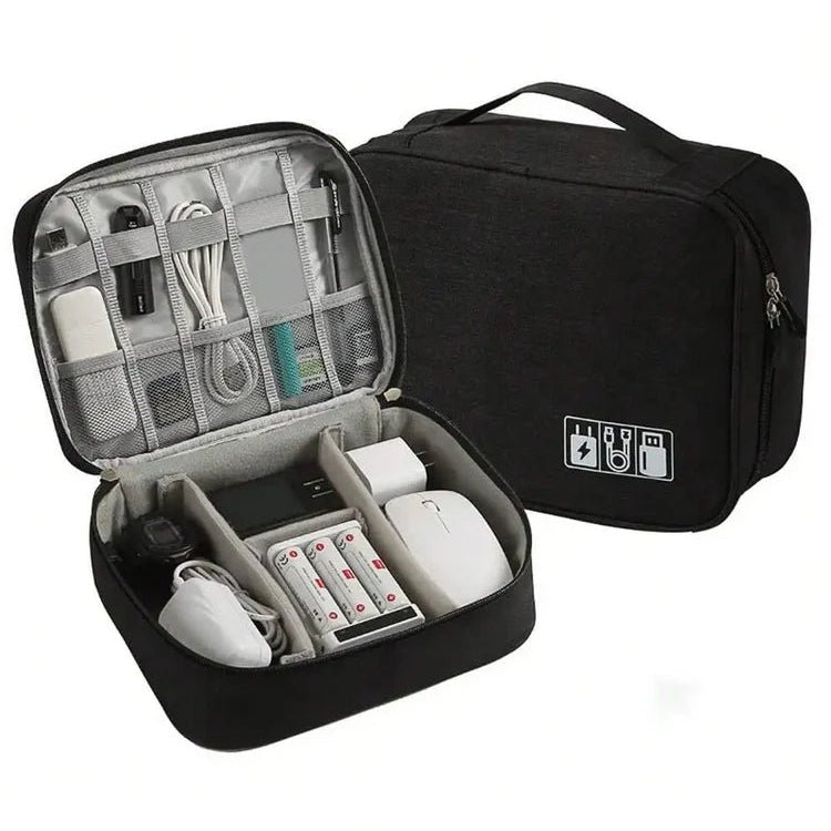 Sac de rangement multifonction noir pour appareils et accessoires avec plusieurs compartiments