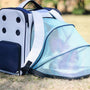 Sac de transport chat rectangulaire extensible blanc et bleu marine avec mesh léger bleu