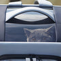 Sac de transport chat rectangulaire extensible avec fenêtre claire révélant un chat