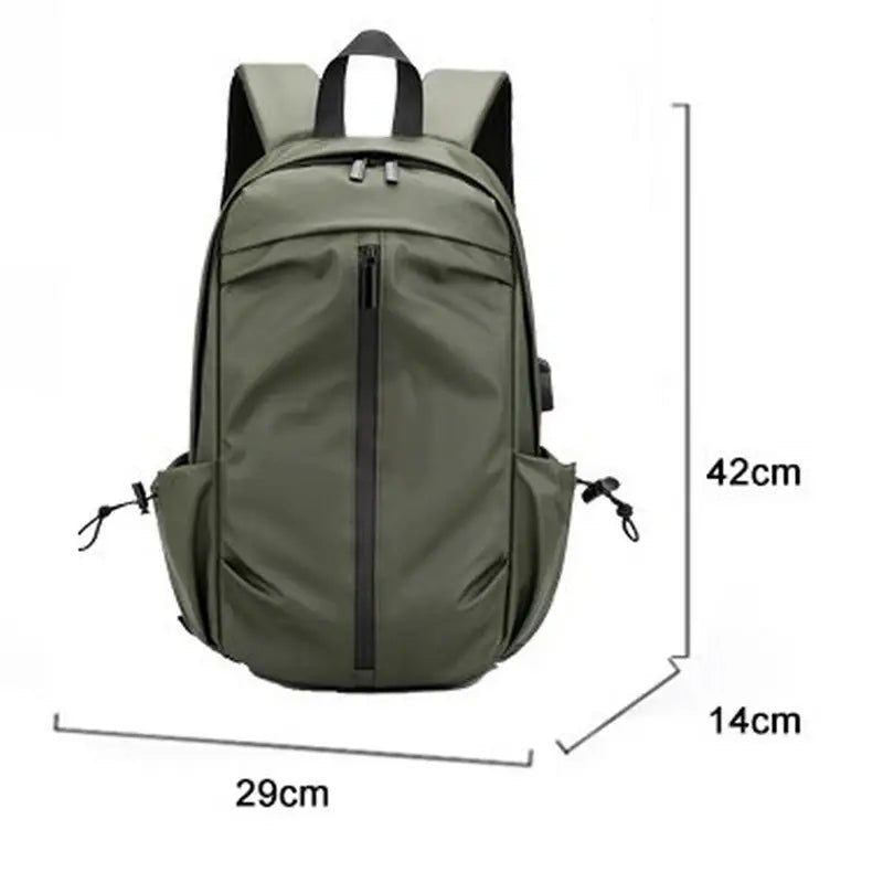 Sac d école collège olive vert avec plusieurs compartiments et port de chargement USB