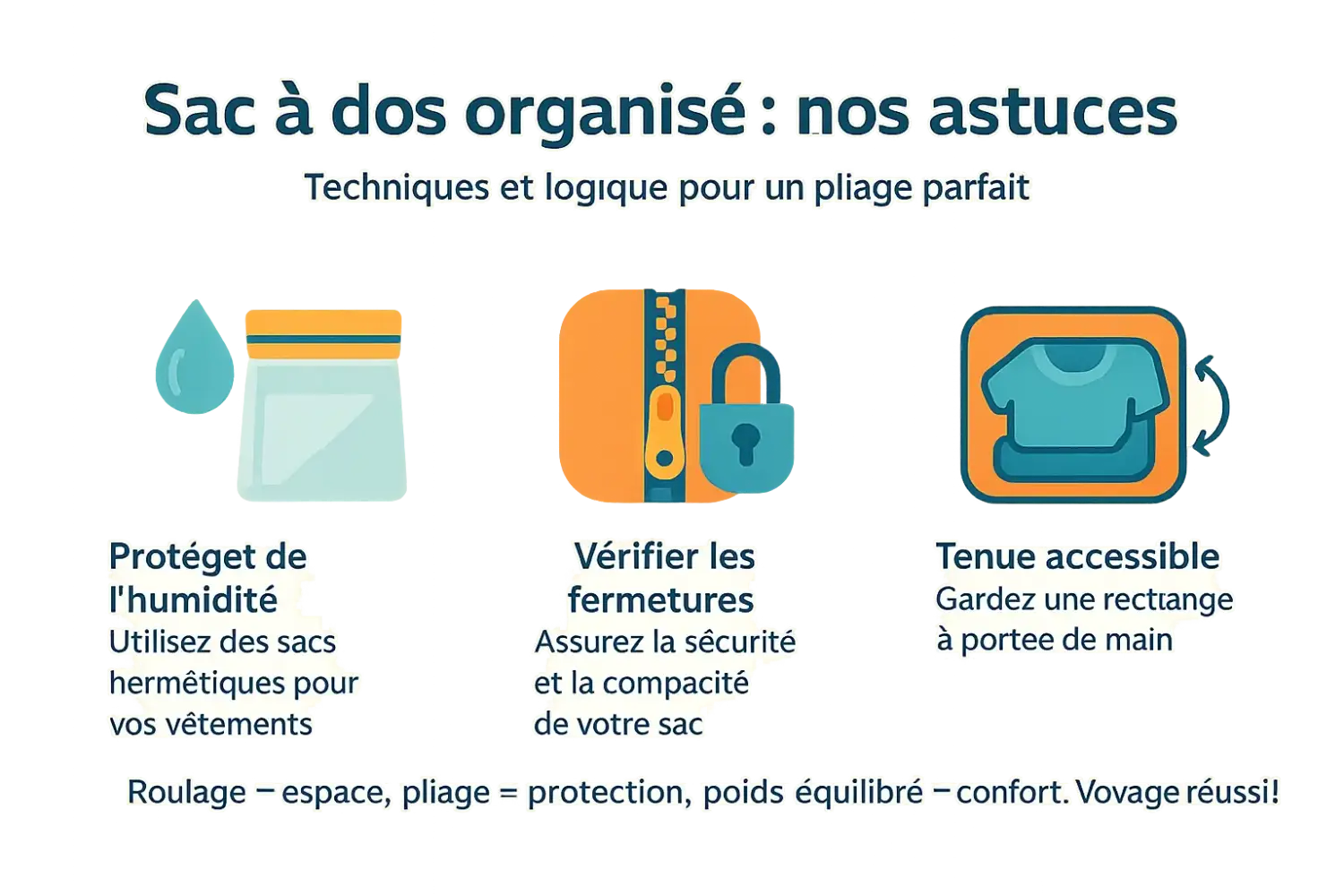 Sac à dos bien organisé avec vêtements pliés