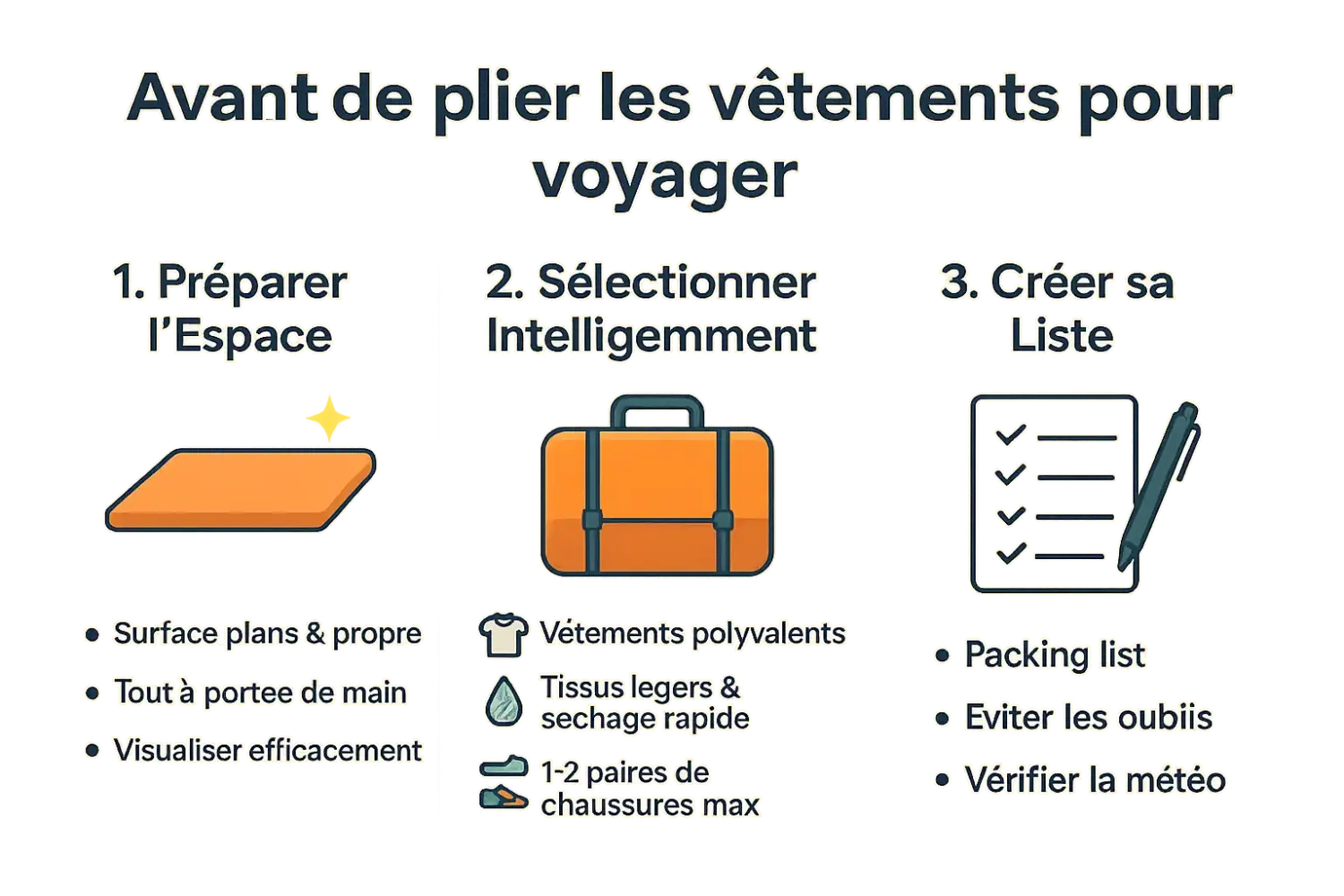 Préparation pour plier efficacement les vêtements dans un sac à dos