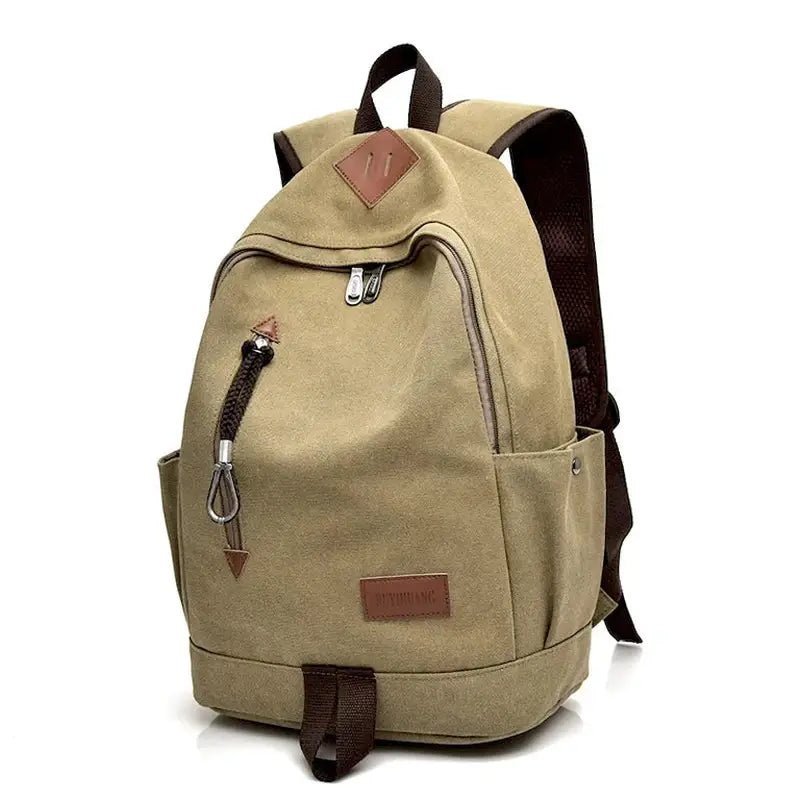 Sac à dos en toile beige avec accents marron pour garçon CE1