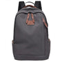 Sac à dos garçon d’école classique gris foncé avec accents en cuir marron et multiples poches