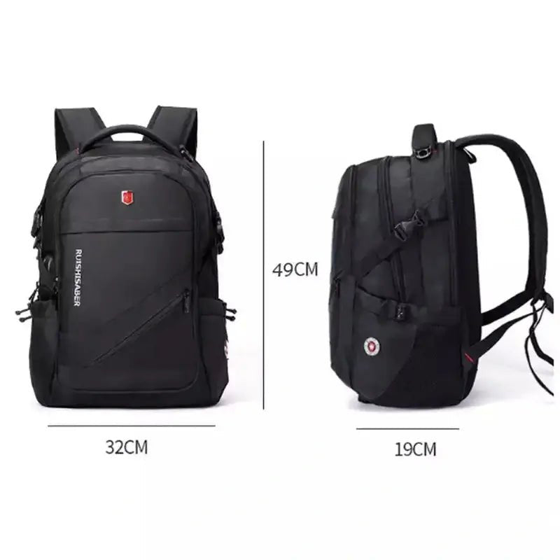Sac à dos homme haute densité noir avec plusieurs compartiments et poches latérales