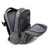 Sac à dos gris ouvert en tissu avec plusieurs compartiments et poches pour l’école