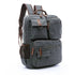 Sac à dos en toile gris foncé avec accents en cuir marron et poches extérieures