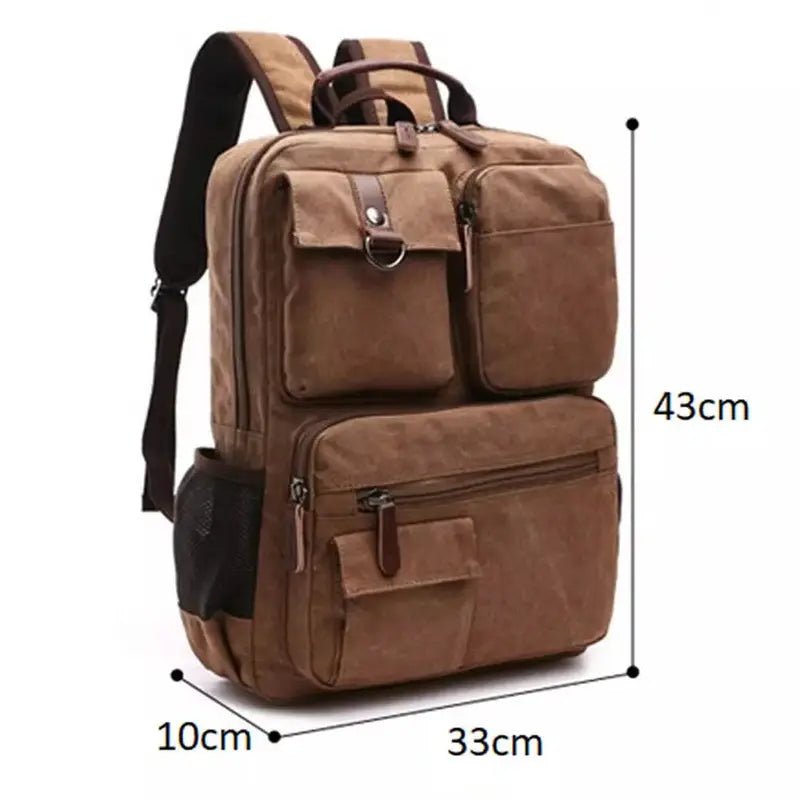 Sac à dos en toile marron pour homme avec poches extérieures et bretelles ajustables