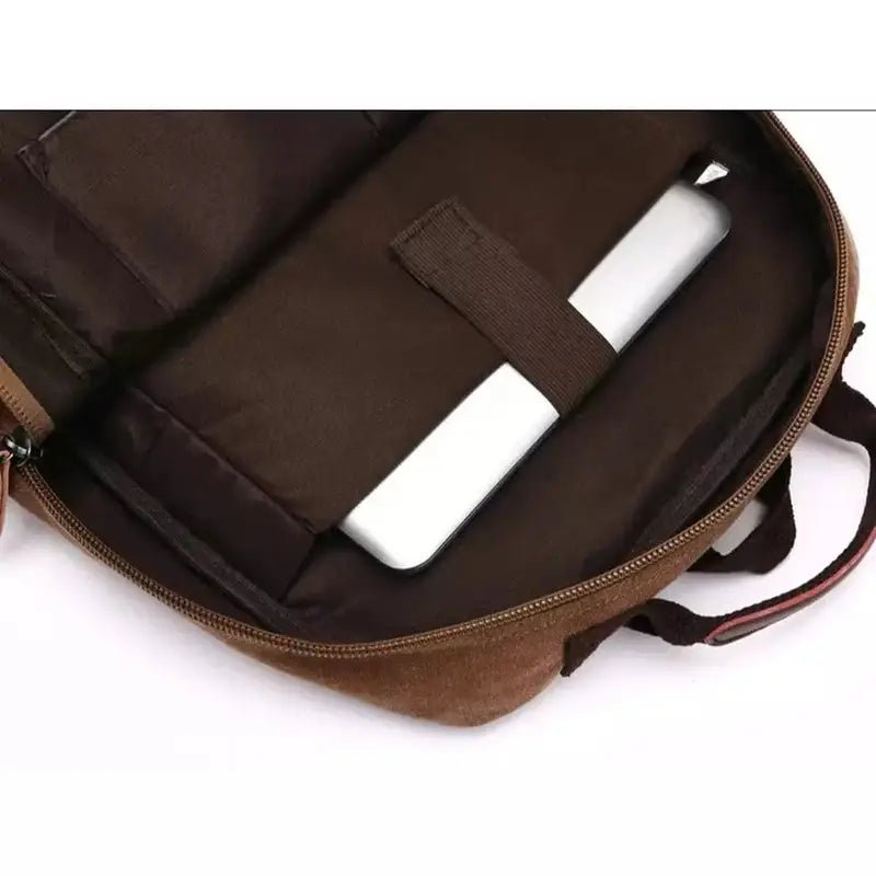 Sac à ordinateur en toile marron avec compartiment rembourré pour homme Travail