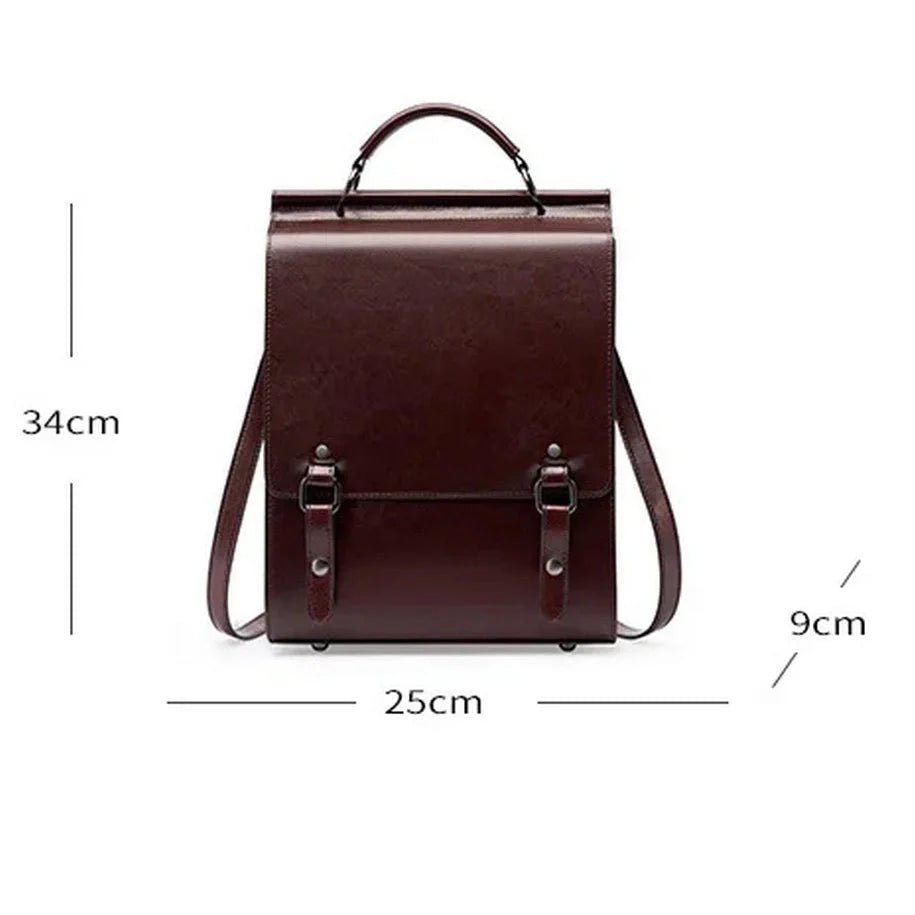 Sac à dos vintage en cuir marron avec bretelles réglables et boucles