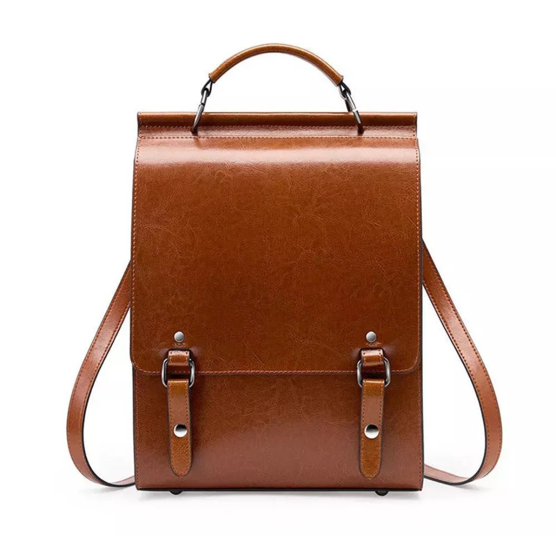 Sac à dos vintage femme en cuir ciré marron avec poignée supérieure et bretelles ajustables sac à dos ordinateur apolline