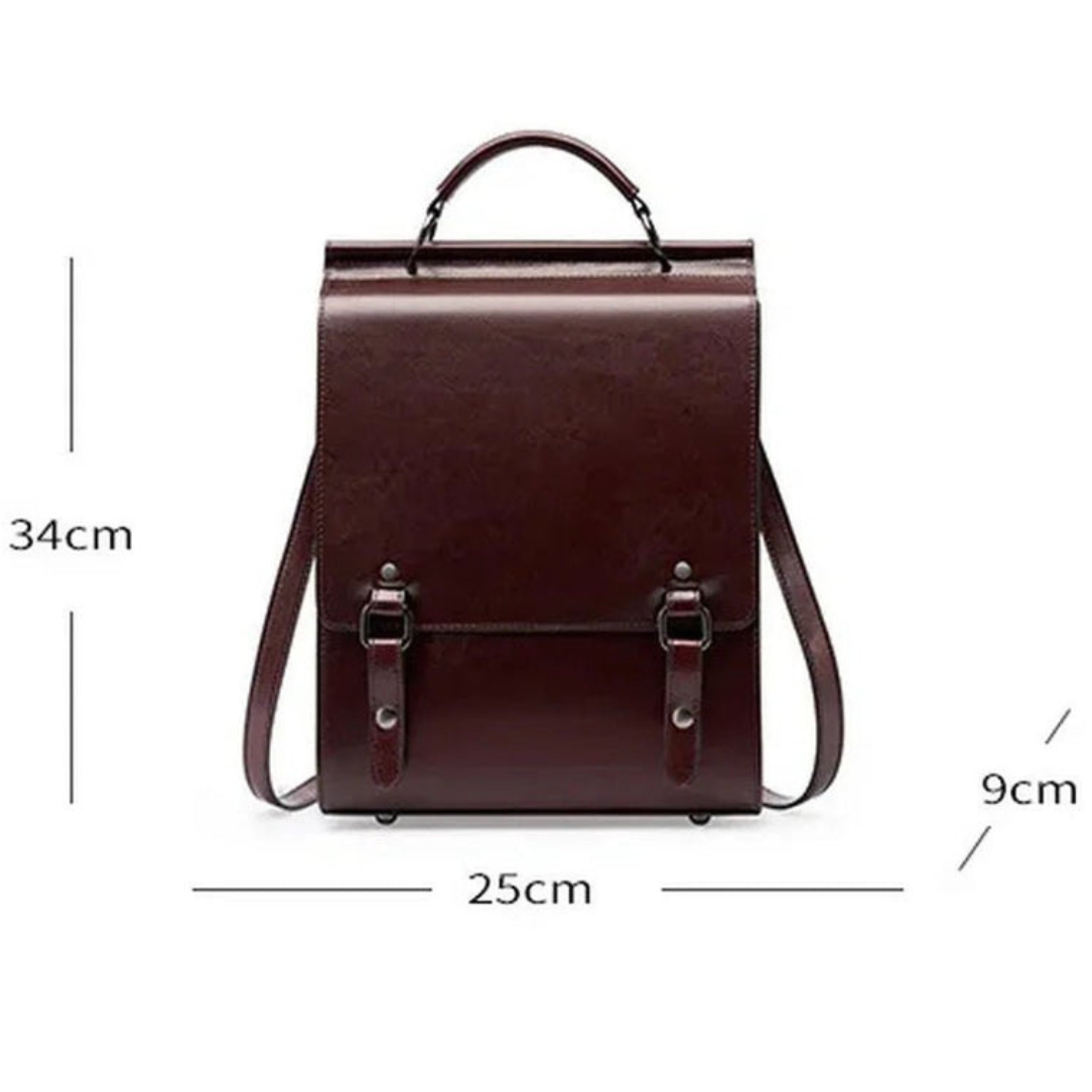 Sac à dos ordinateur vintage femme ciré apolline en cuir marron foncé avec forme rectangulaire structurée et bretelles ajustables