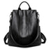 Sac à dos en cuir noir femme avec anti-vol, bretelles et poignée supérieure