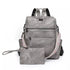 Sac à dos en cuir gris vintage et pochette assortie, look distressed élégant