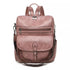 Sac à dos en cuir Oldschool couleur poussière de rose avec plusieurs compartiments zippés