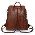 Sac à dos en similicuir marron pour femme avec bretelles ajustables et plusieurs poches