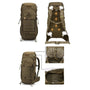 Vue multiple du Grand sac à dos militaire 50L 600D avec ventilation et compartiments extérieurs