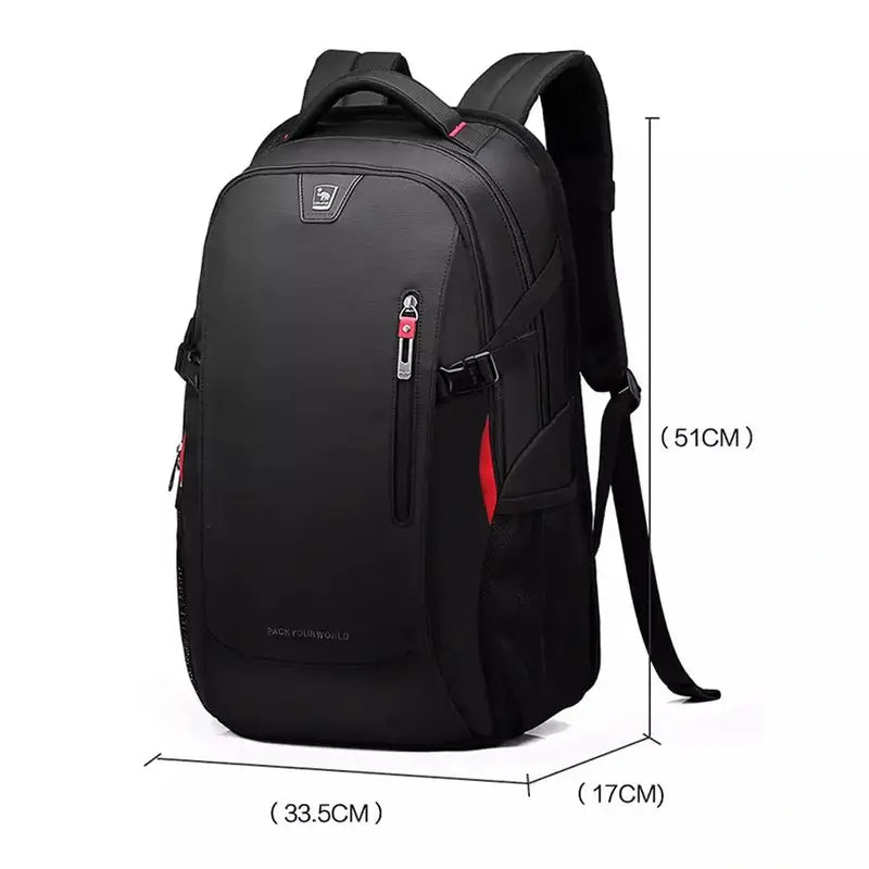 Sac à dos noir avec accents rouges et plusieurs compartiments pour le collège