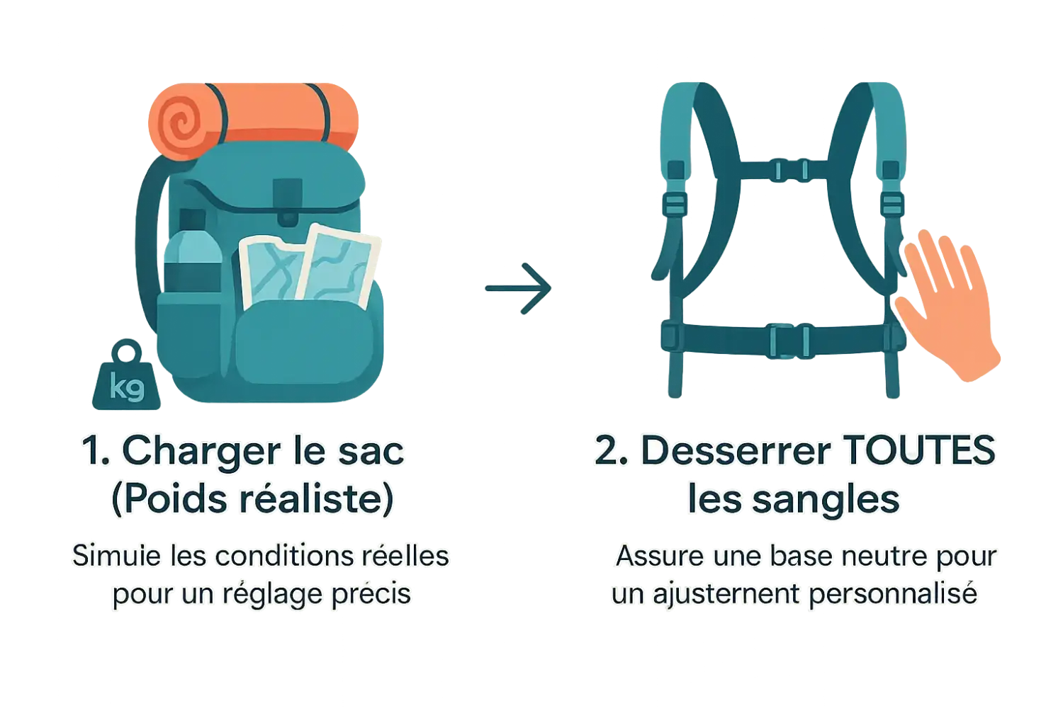 Desserrer toutes les sangles d'un sac à dos avant réglage