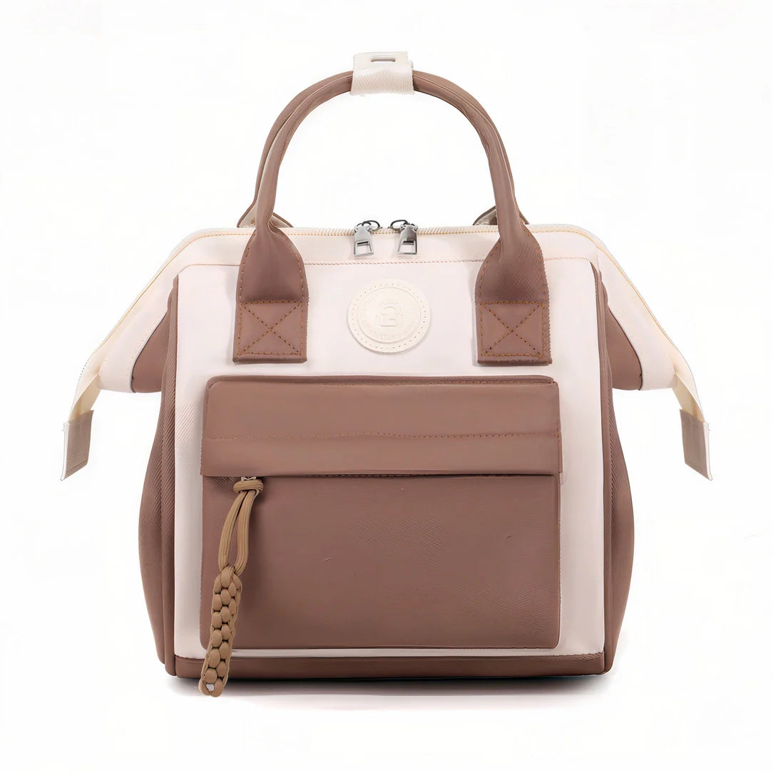 Sac à dos mini Plume Claire beige et blanc avec accents marron