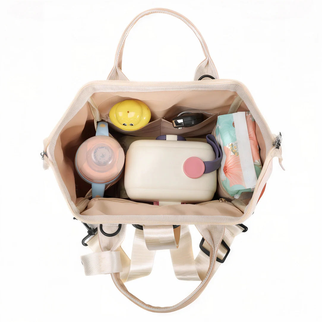 Mini sac à dos Plume Claire beige avec poches et accent rose