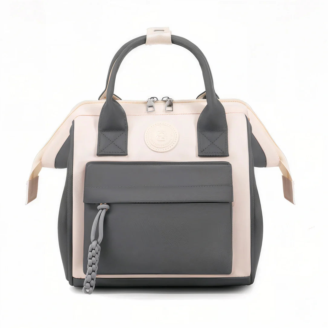 Sac à dos mini Plume Claire beige et gris avec accents cuir noir 2023