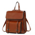 Sac à dos en cuir marron brillant avec poignée supérieure et poches frontales
